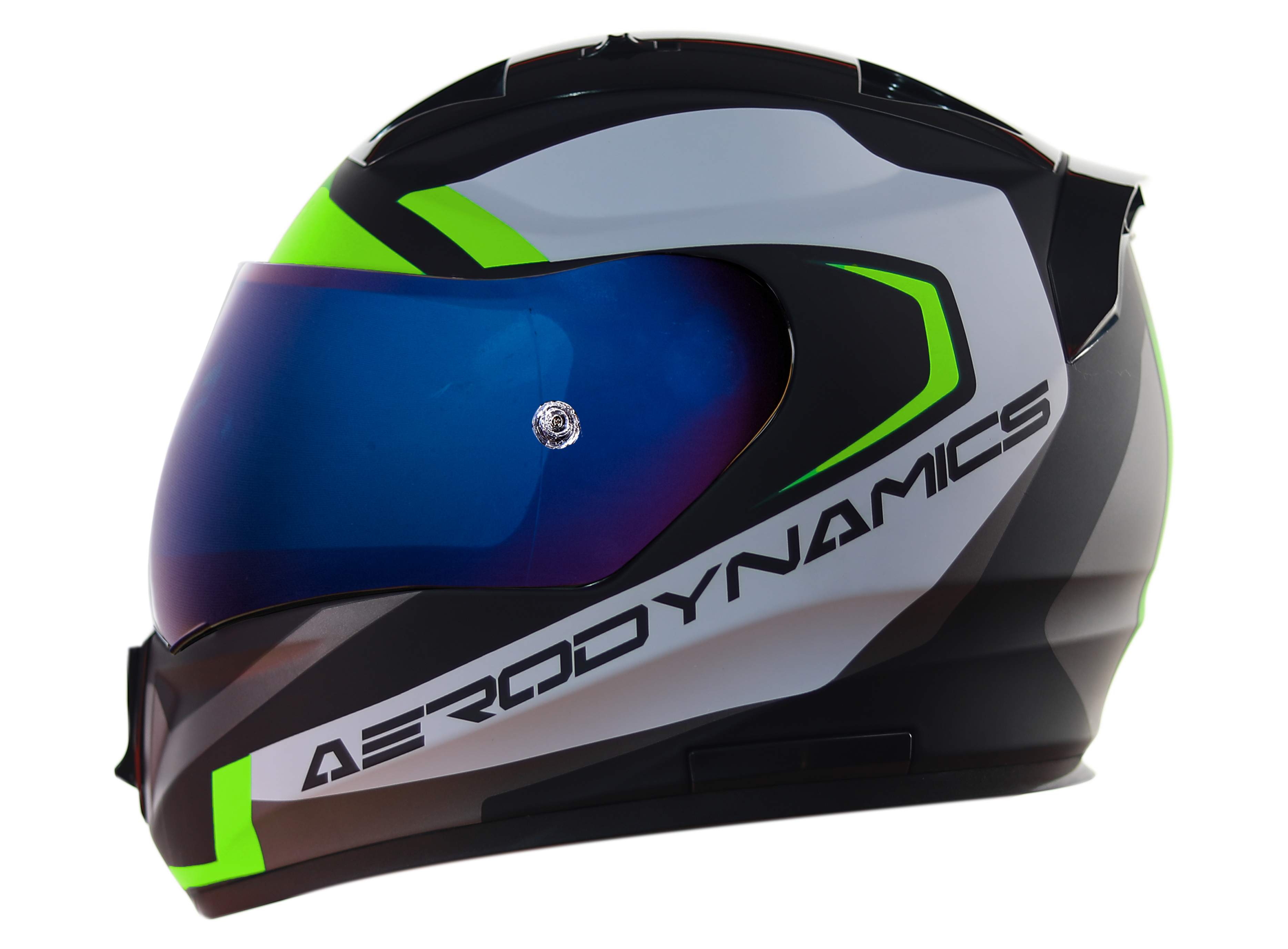 SA-1 Aerodynamics Mat Black/Neon With Anti-Fog Shield Blue Chrome Visor (Fitted With Clear Visor Extra Blue Chrome  Visor Free)